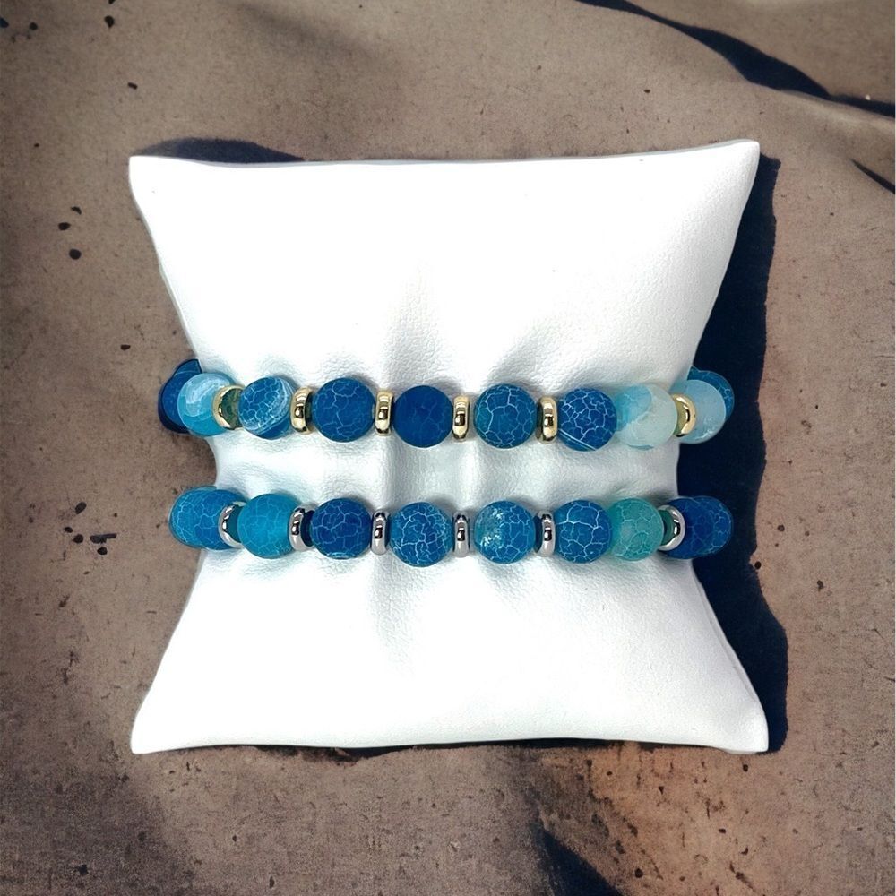 NWT Wool + Pepper Co. Blue Frosted Moss Agate w/ either Silver or Gold accents
